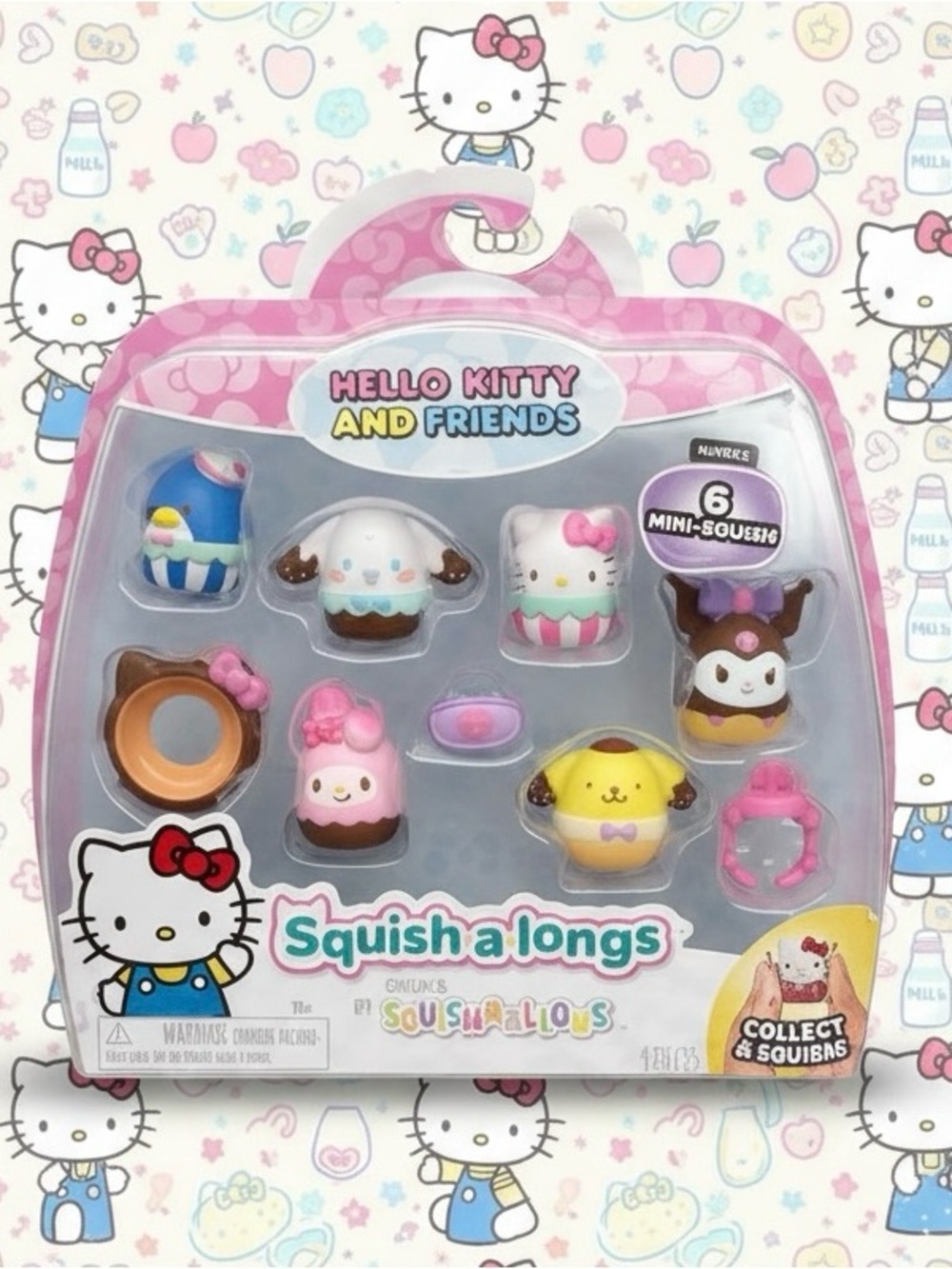 Hello Kitty & Friends Squish-a-longs 6 Mini Squishies Gift Pack NIB